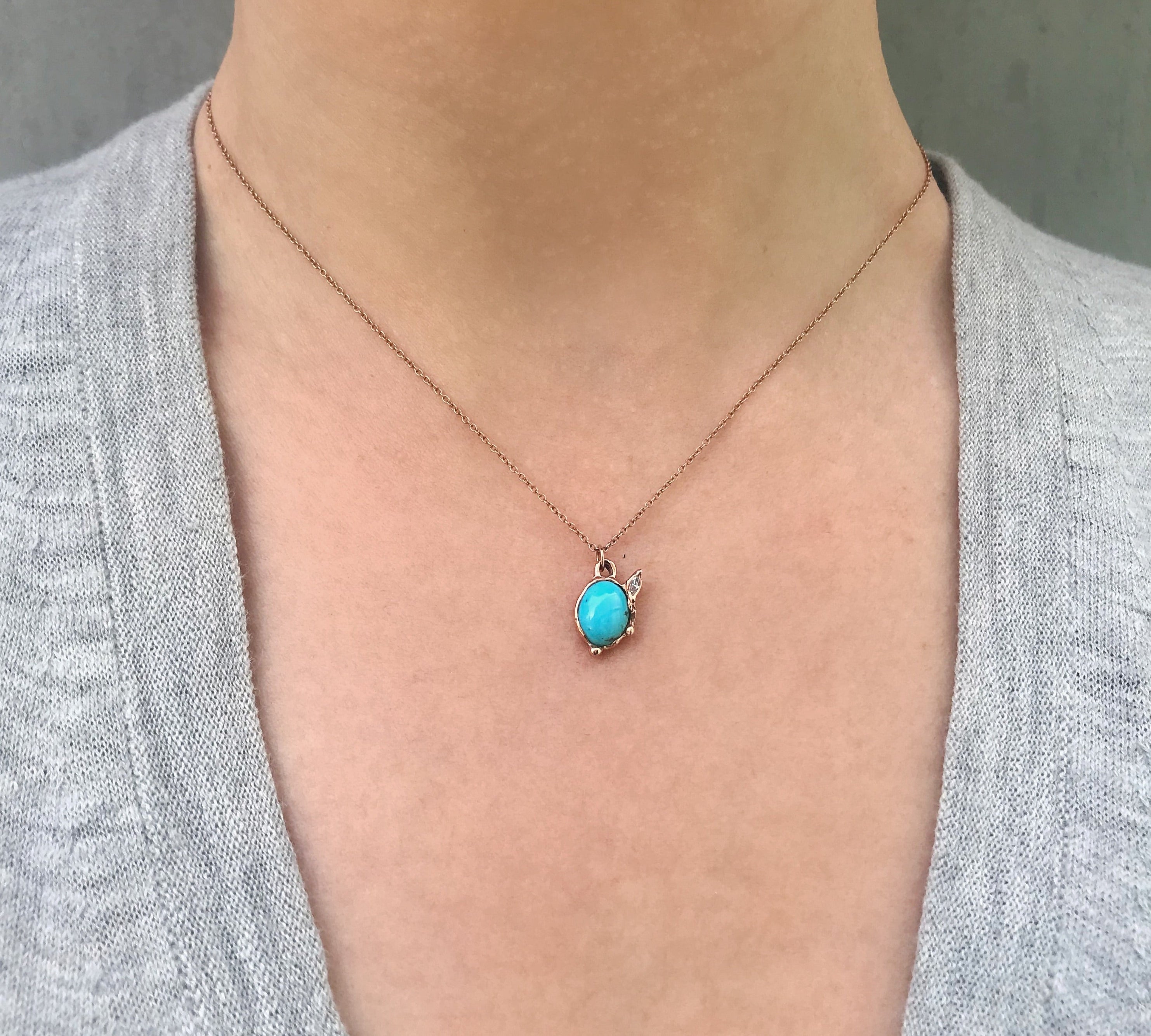 Turquoise and Diamond Necklace Pendant Necklace Jaine K Designs