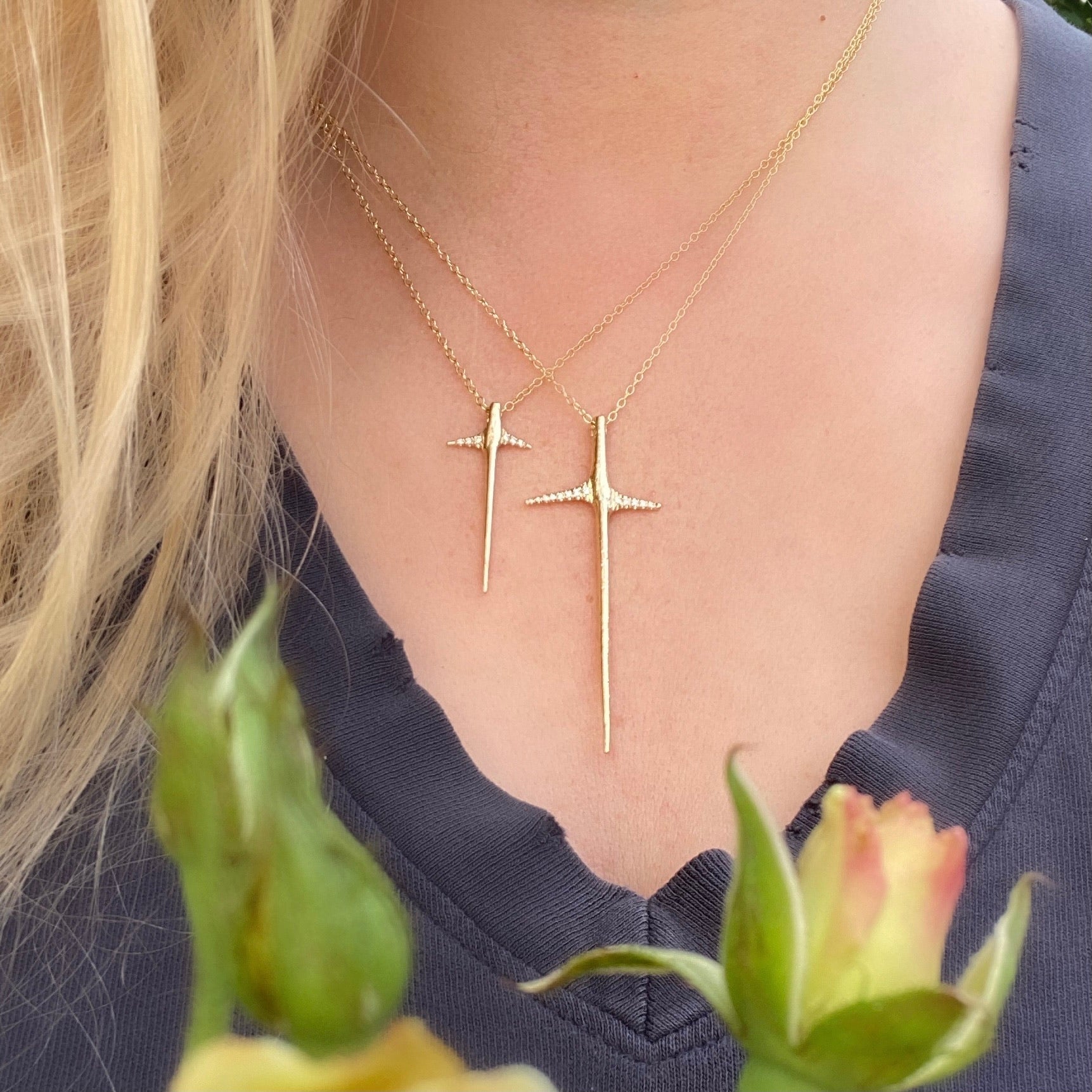 Thorn Necklace Pendant Necklace Elisabeth Bell Jewelry Small Yellow Gold Diamonds