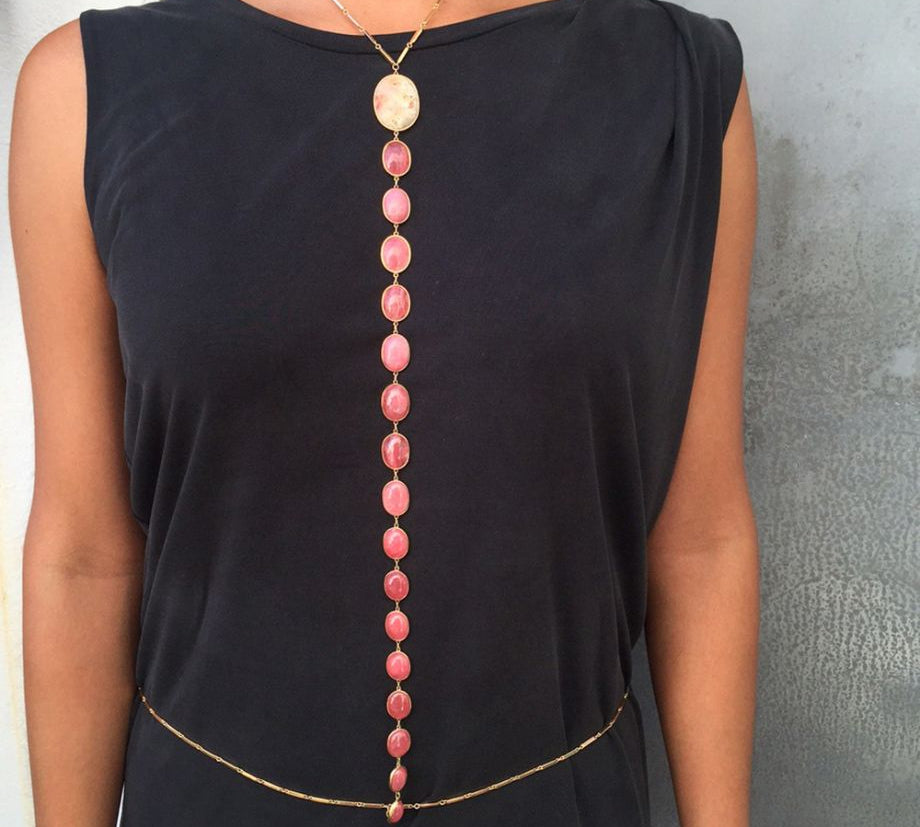 Coral Rhodochrosite Vertebrae Bodychain Body Chain Karma El-Khalil   