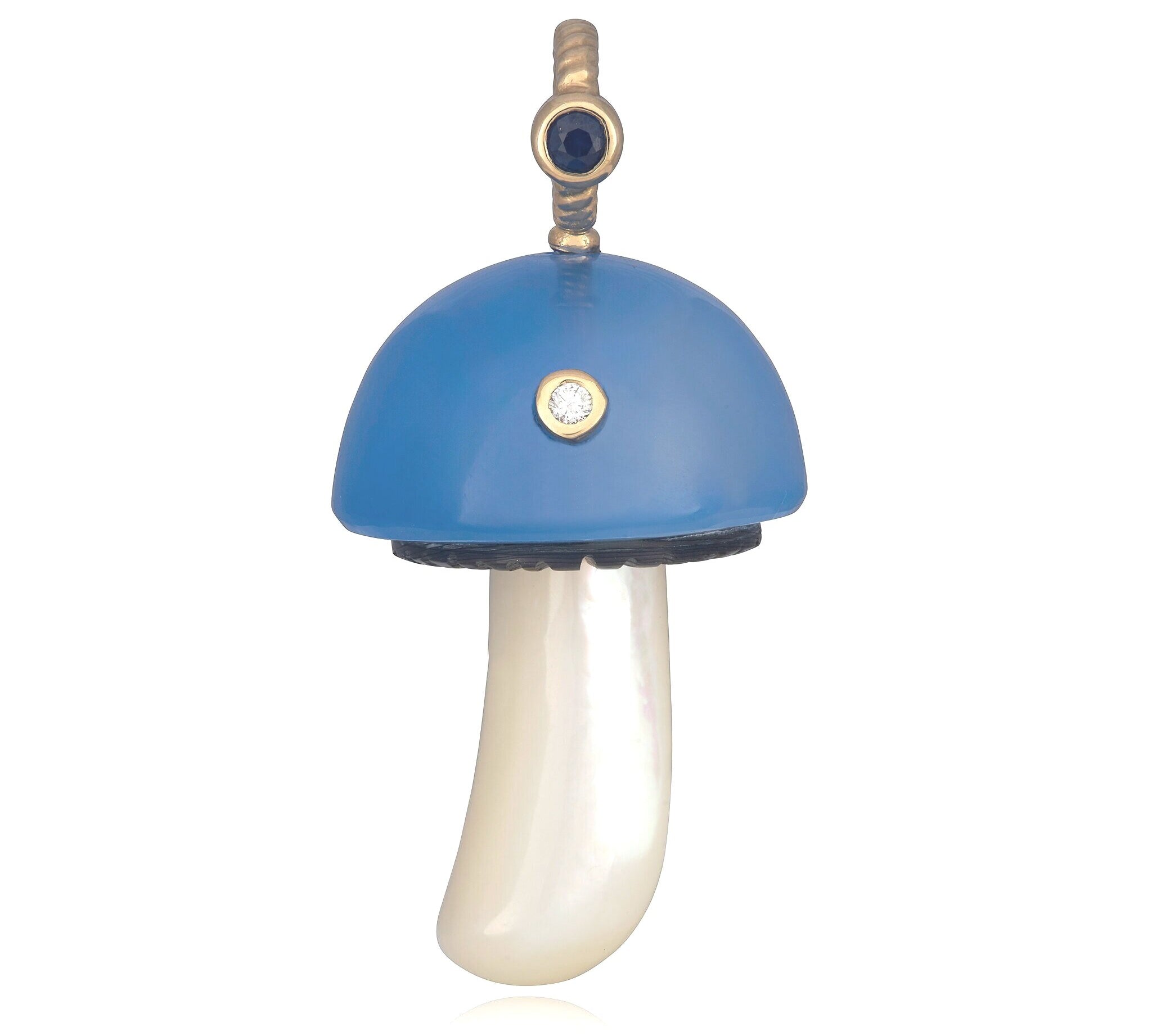 Light Blue Chalcedony Mushroom Charm with Sapphire and Diamond Charm Maura Green   