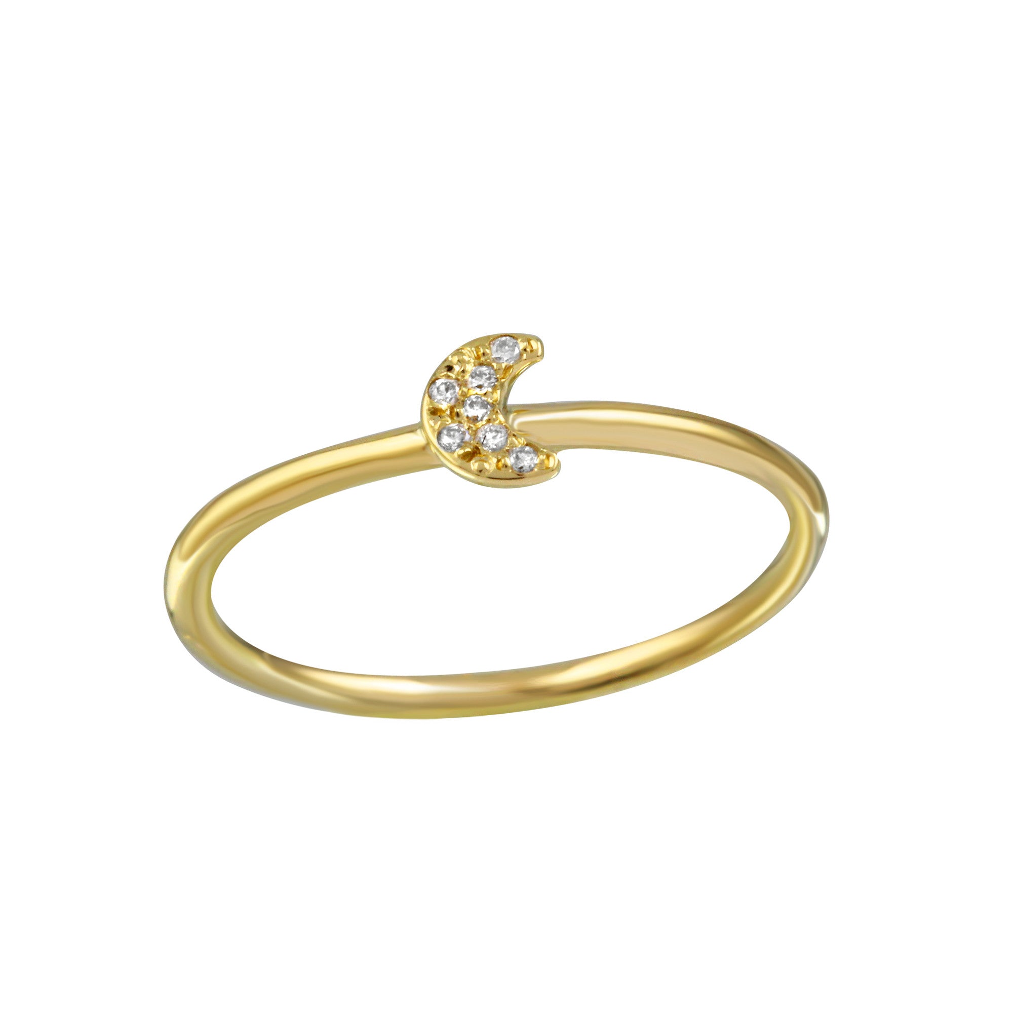 Diamond Pave Crescent Moon Ring Band Ring Jaine K Designs Yellow Gold