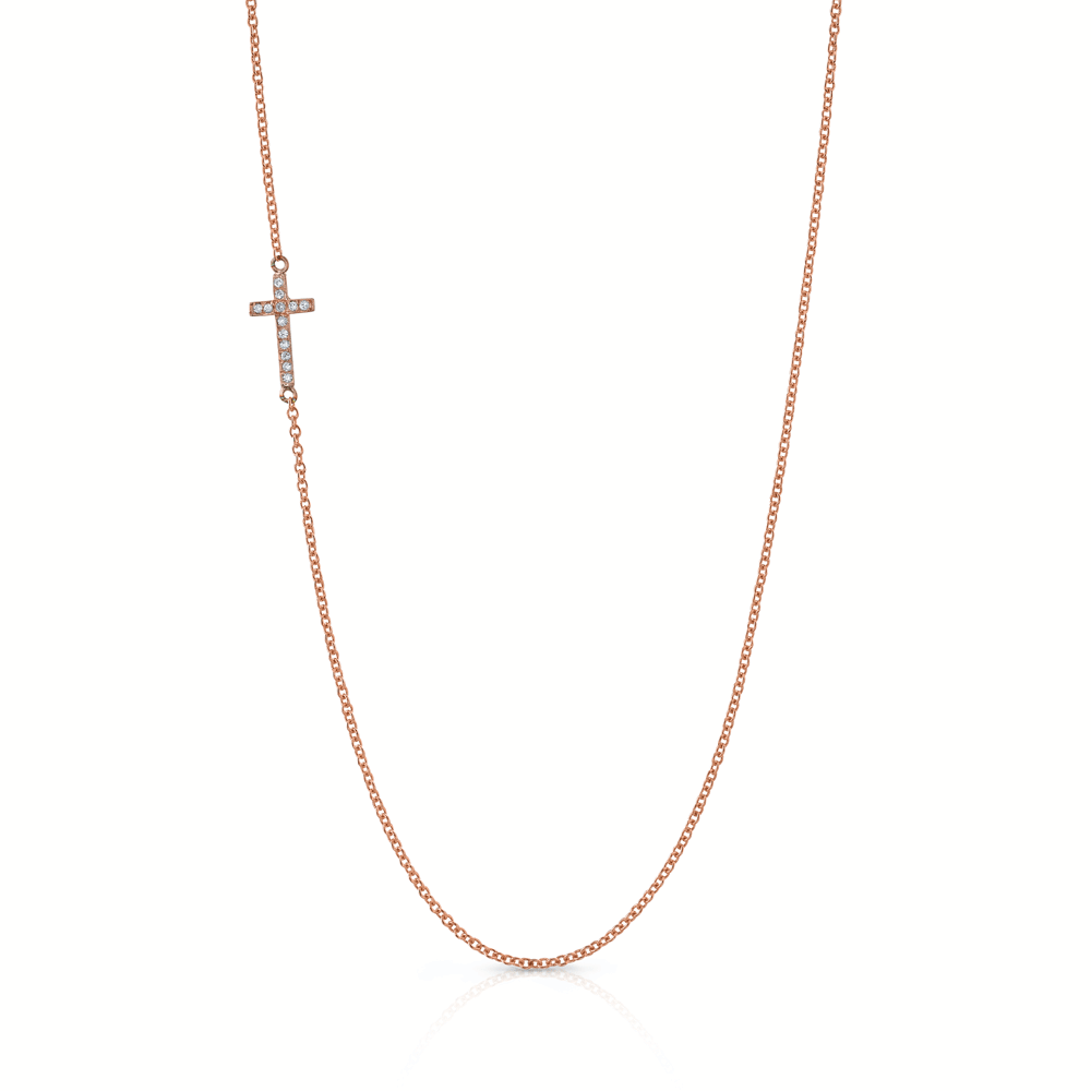 Tiny Sideways Cross Necklace, Diamond Necklace Roseark Sideways Cross