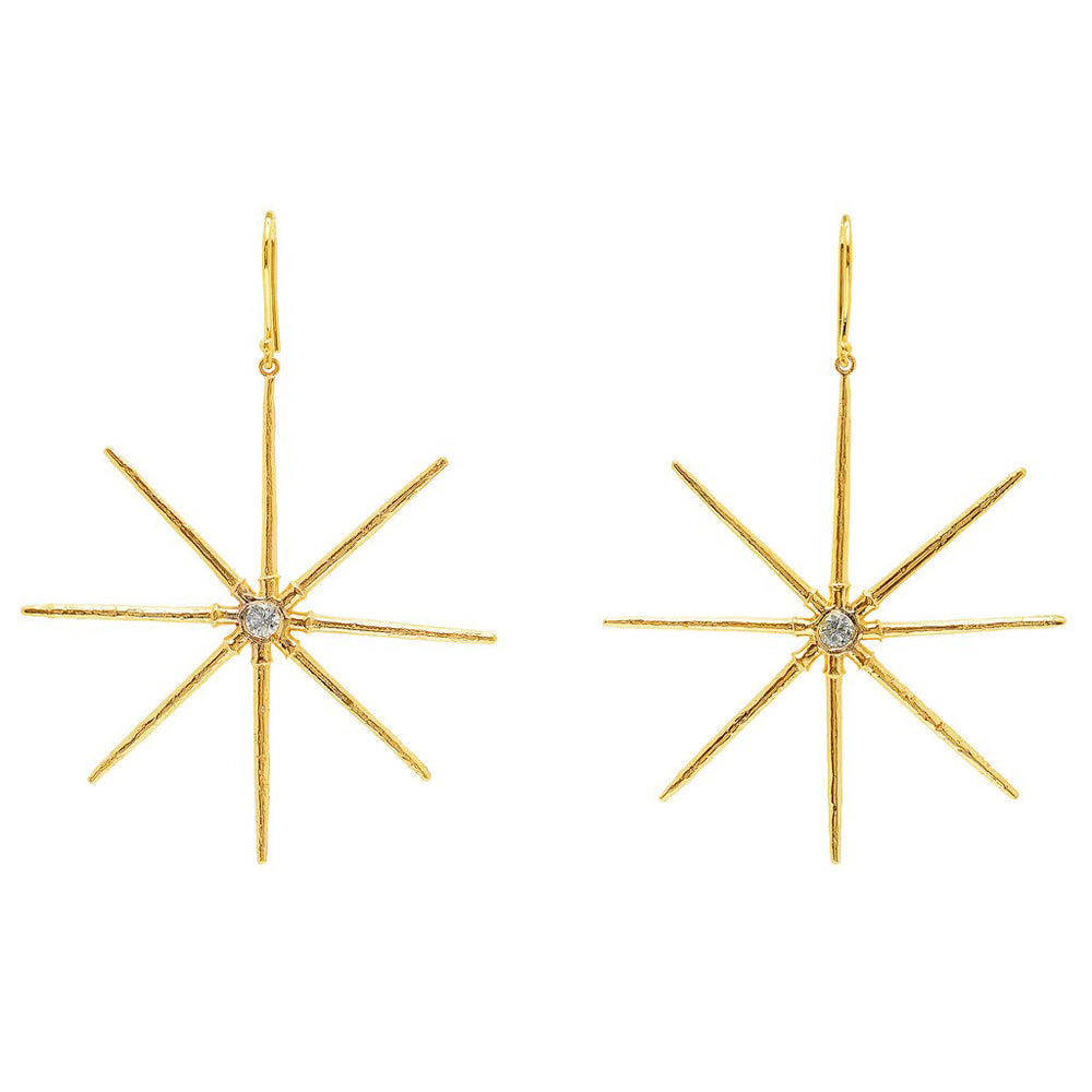 Sea Star Earrings with Diamonds Drop Earrings Elisabeth Bell Jewelry Yellow Gold  