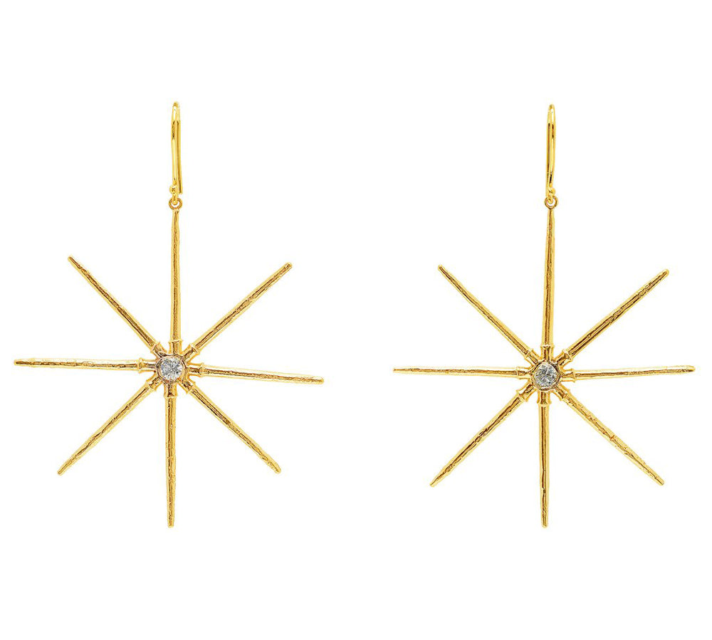 Sea Star Earrings with Diamonds Drop Earrings Elisabeth Bell Jewelry Yellow Gold  