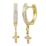 Diamond Huggie with Diamond Pave Cross Huggie Earrings Jaine K Designs Yellow Gold