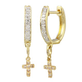 Diamond Huggie with Diamond Pave Cross Huggie Earrings Jaine K Designs Yellow Gold